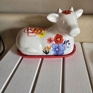 Floral Cow Butter Dish